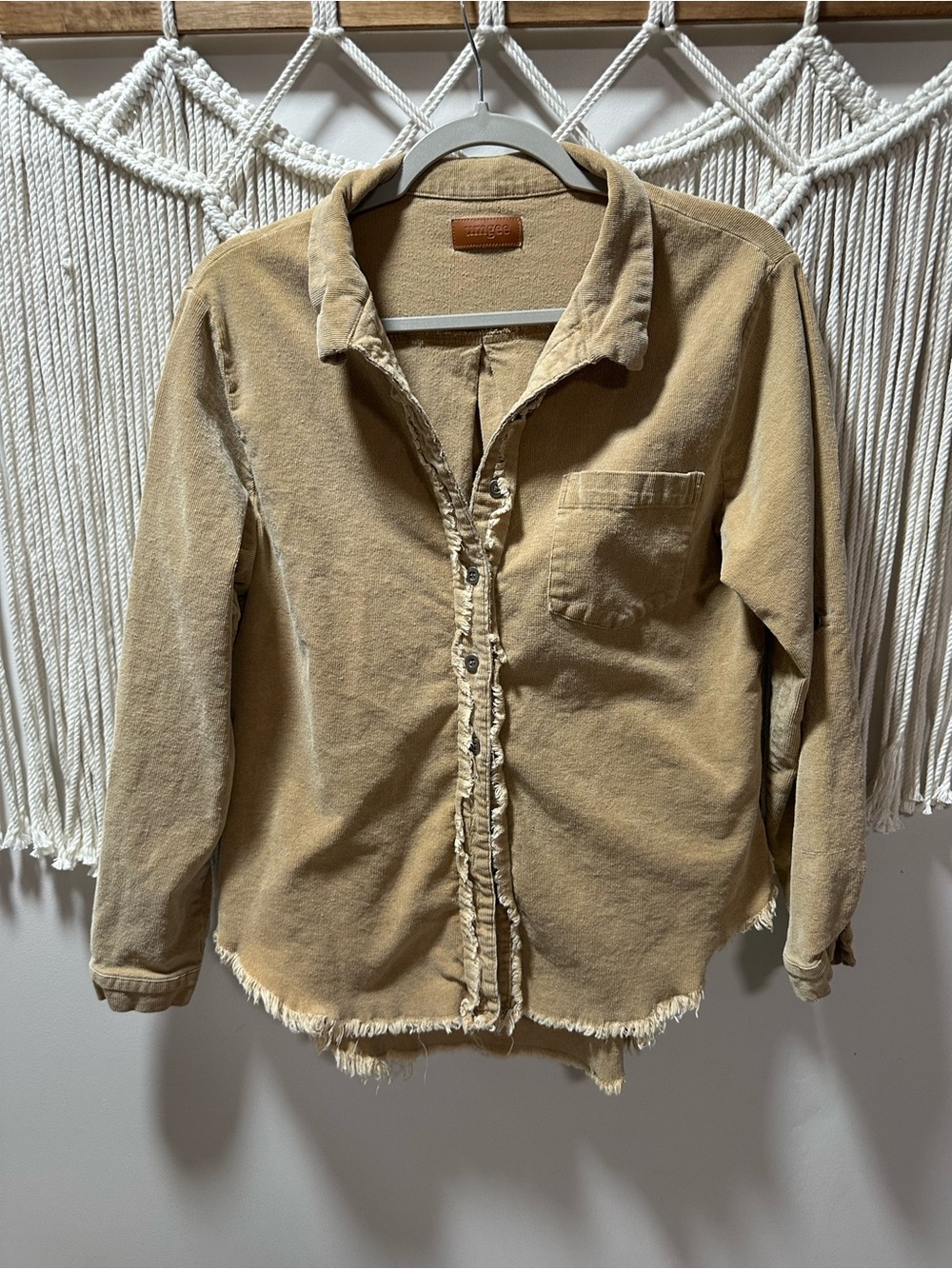 Umgee Frayed Hem Utility Jacket in Tan